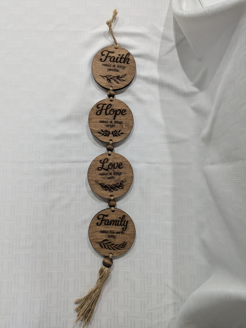 Source Unknown Brown Wooden 'Faith Hope Love Family' Hanging Plaque